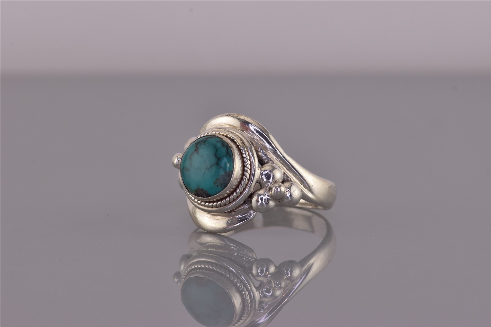 Sterling Silver Blue Turquoise Beaded Flower Accented Band Ring 925 Sz: 5