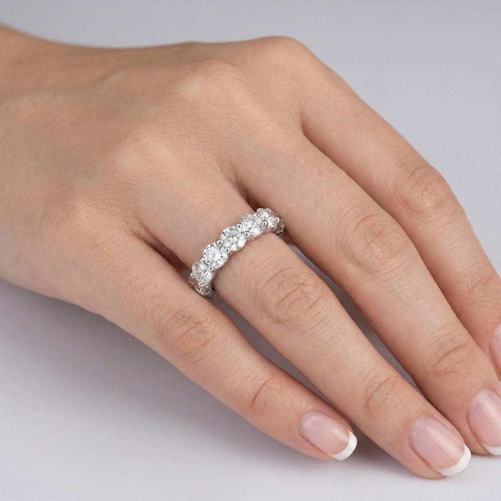 Solid 14K Gold Eternity Wedding Ring Classic 6.99 CT Round Natural Diamond H SI2