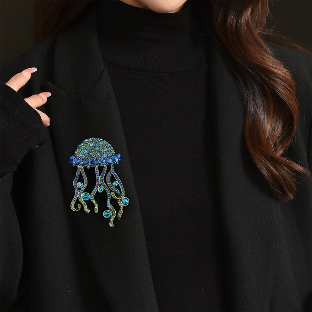 1pc Shiny Jellyfish Brooch for Women Two Color Sparkling Ocean Animal Brooch