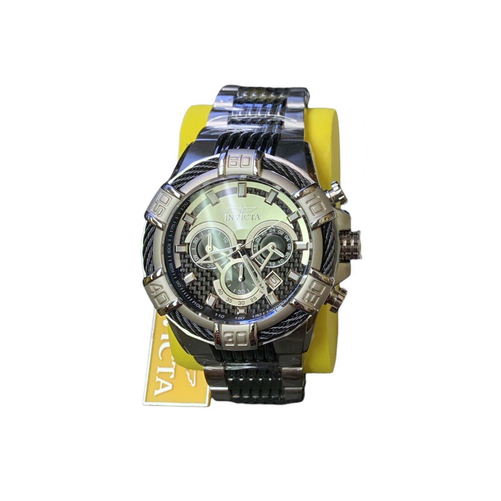 Invicta Men’s ‘Bolt’ 52mm Quartz Watch, Stainless Steel, Black/Silver Bezel