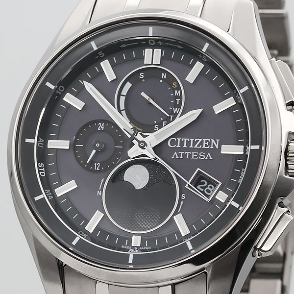 Citizen Attesa BY1001 66E Moon Phase Solar Radio Men’s Watch Black Dial Titanium