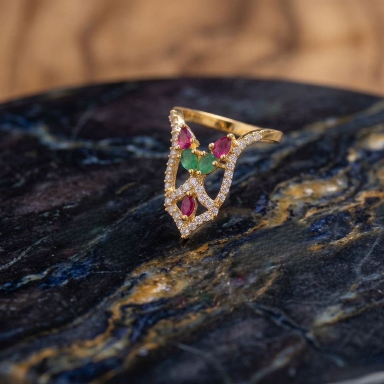 Gold Plated CZ Vanki Ring: Adjustable Indian Design