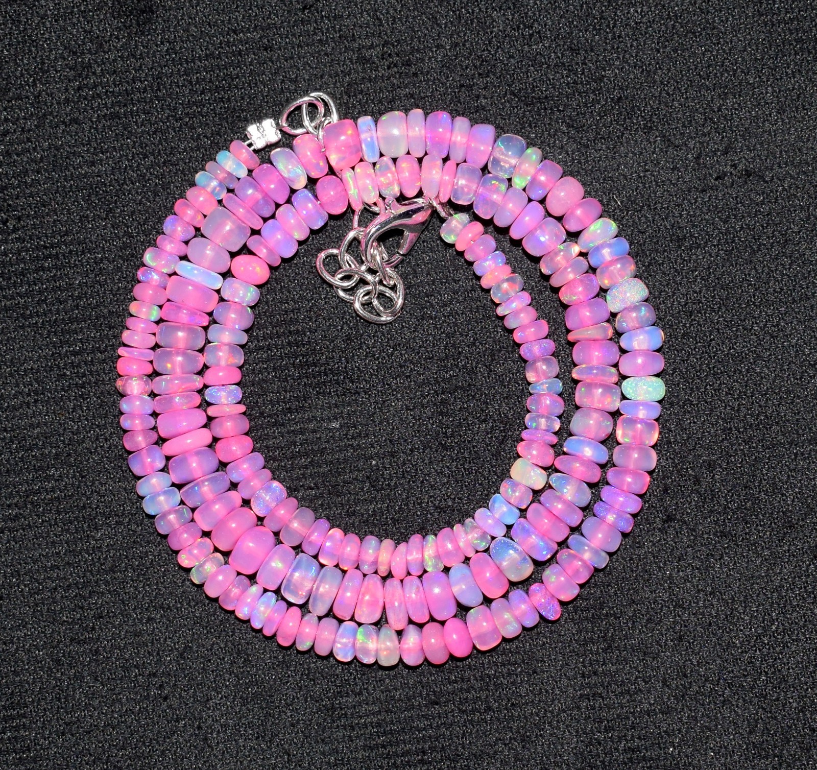 16″Natural Ethiopian Opal Wello Fire Opal Gemstone Bead Necklace