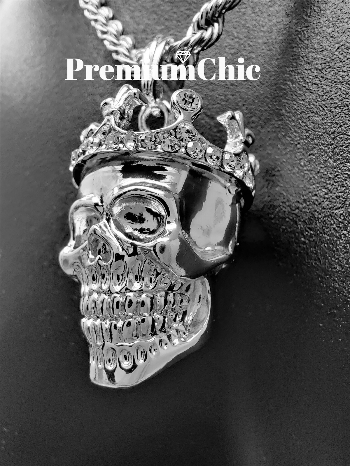 Skull King Pendant Necklace Rope or Tennis Chain Plated CZ Halloween Jewelry