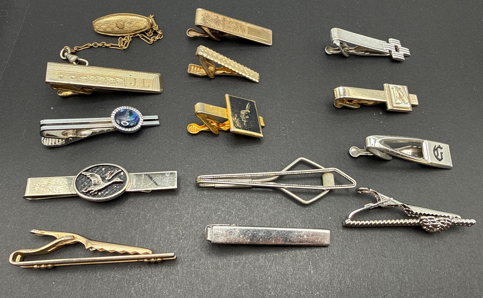 Lot Of Tie Clips And Other Vintage Clip Silver Gold Tone J4