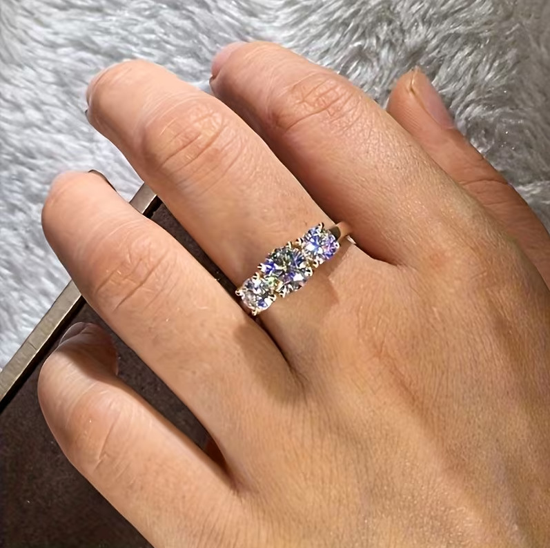 2.0 CTW Round Cut Moissanite Three Stone Engagement Ring Solid 14K Yellow Gold