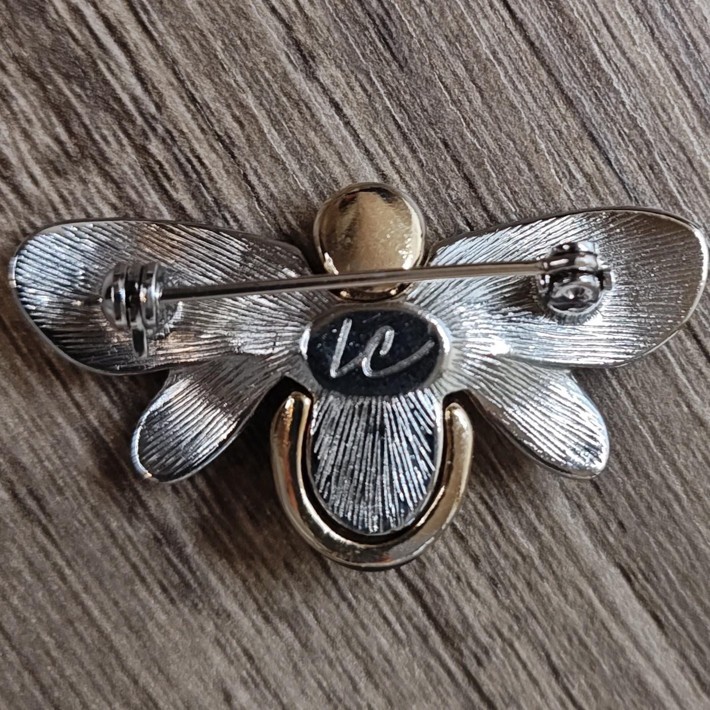 Liz Claiborne Bumblebee Brooch Pin Gold Silver Black Enamel Insect Jewelry