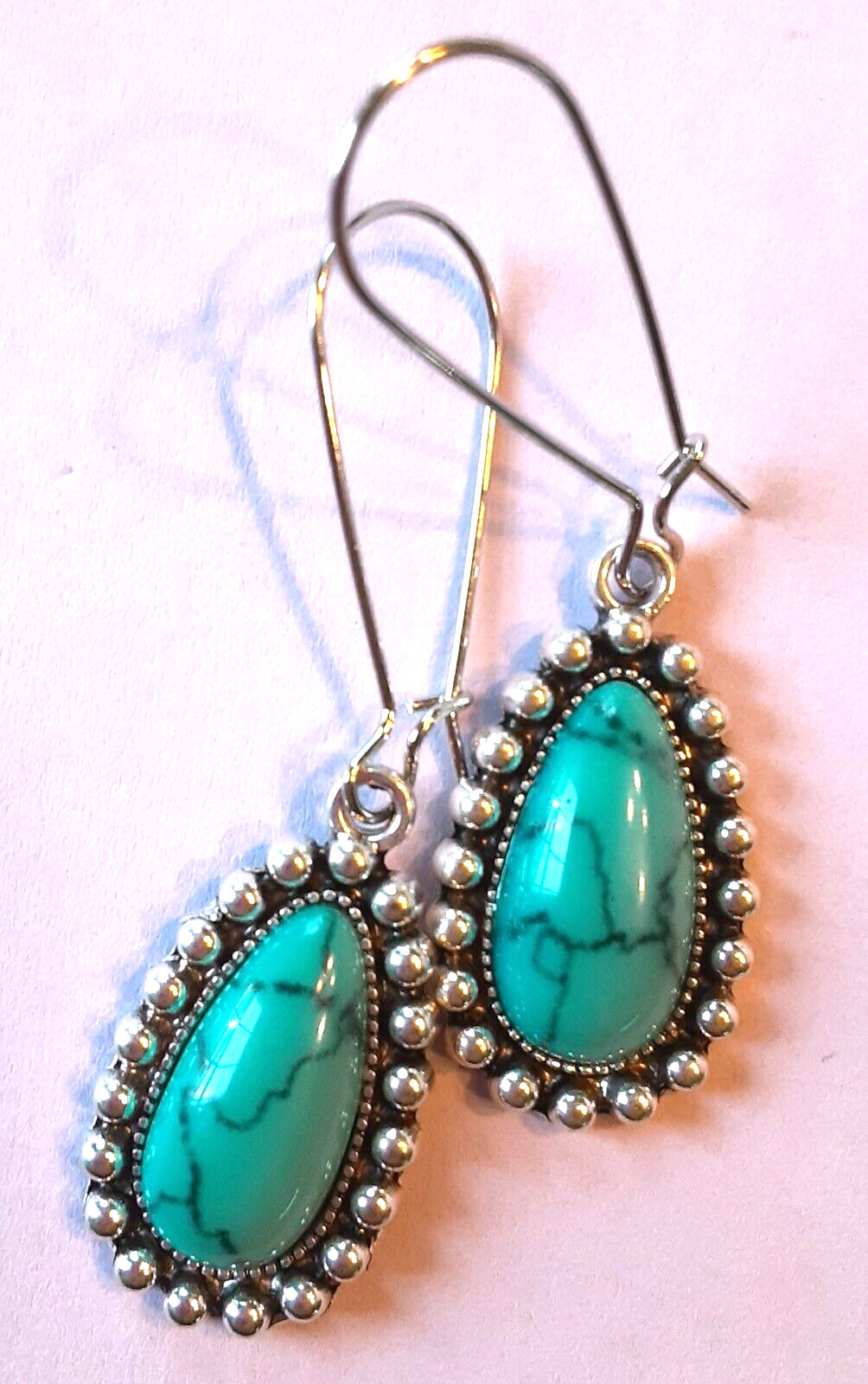 Simulated BLUE TURQUOISE TEARDROP earring SP KIDNEY WIRE K2TA