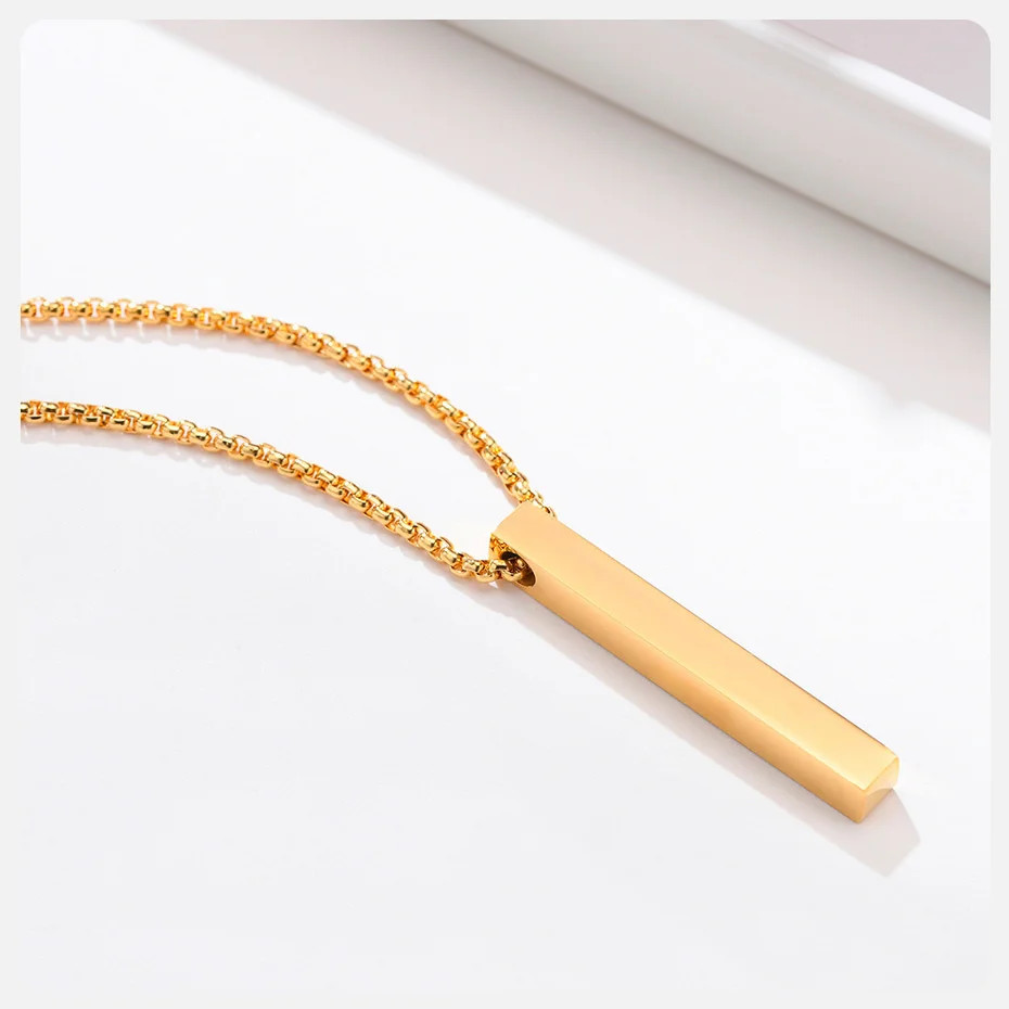 5mm Stainless Steel 3D Bar Pillar Pendant Necklace Men Women Unisex Casual