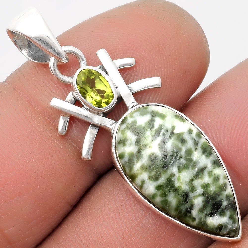 Natural Dioptase & Peridot 925 Sterling Silver Pendant Jewelry P-1046