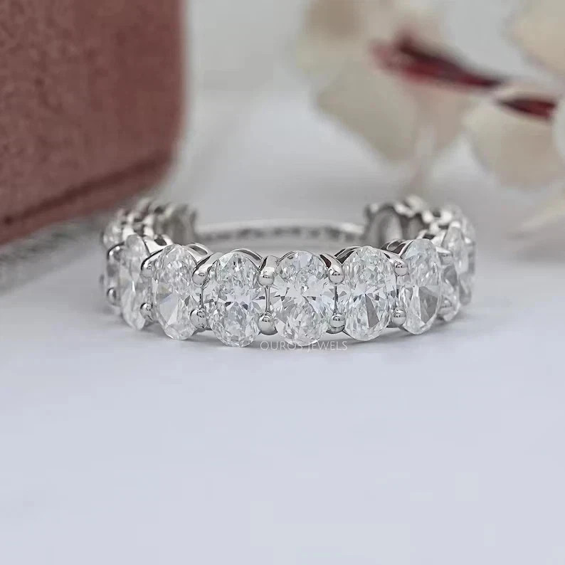 5.00Ct Oval Cut Natural Diamond Real 14K White Gold Half Eternity Band Ring