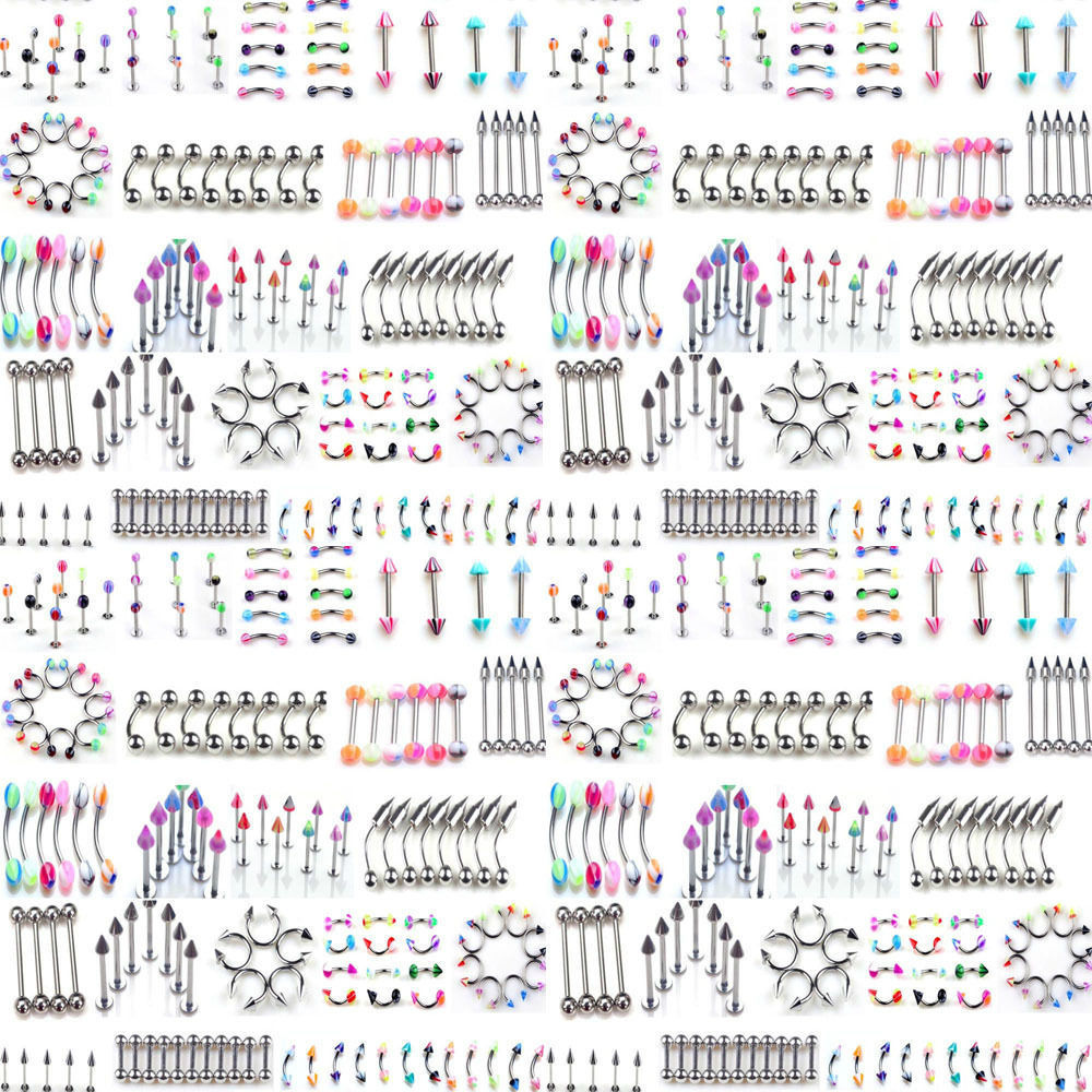 105pcs Wholesale Lip Tongue Eyebrow Nose Studs Navel Belly Rings Body Piercing