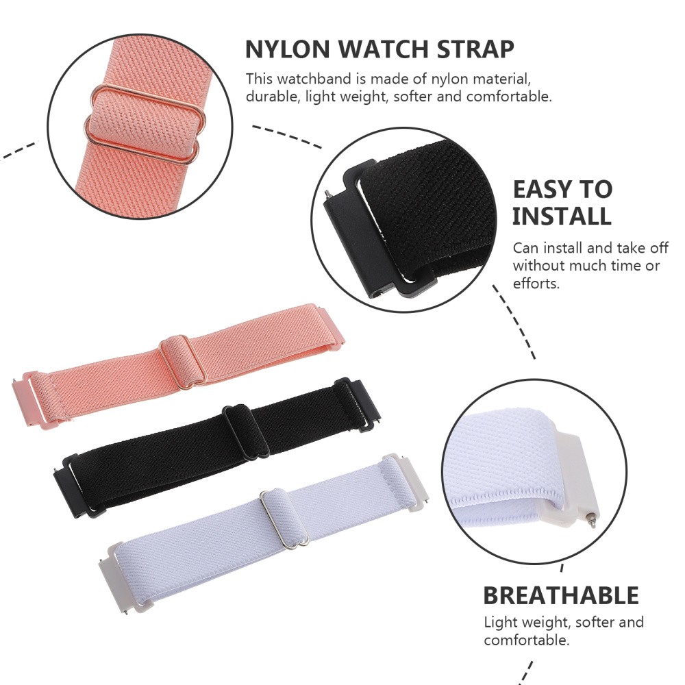 3Pcs Reusable Nylon Watchband Adjustable Strap for Smartwatch Assorted Colors