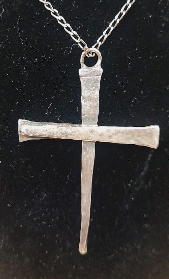 Sterling 925 Brutalist John-John Forged Nails Cross Necklace AGI 925 18″ Chain