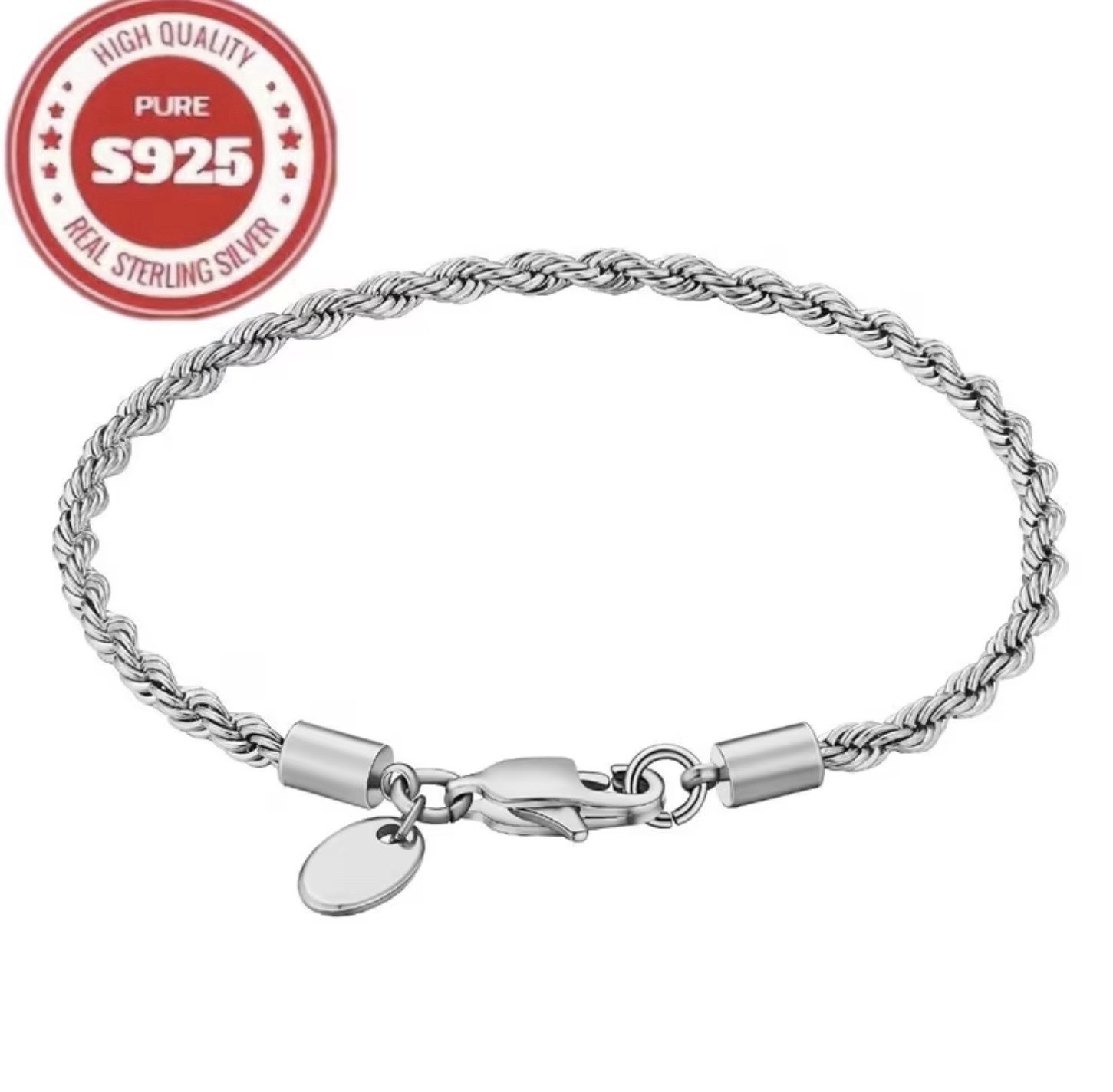 925 Sterling Silver Twisted Rope Bracelet #0018 Velvet Box Included.