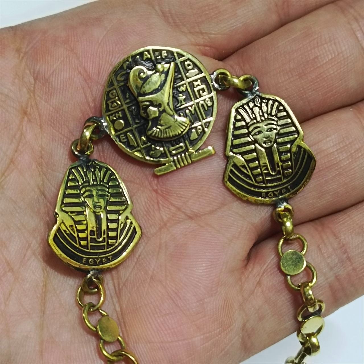 Ancient Egypt Brass Bracelet Pharaoh Hieroglyphic Handmade Vintage Jewelry Gift