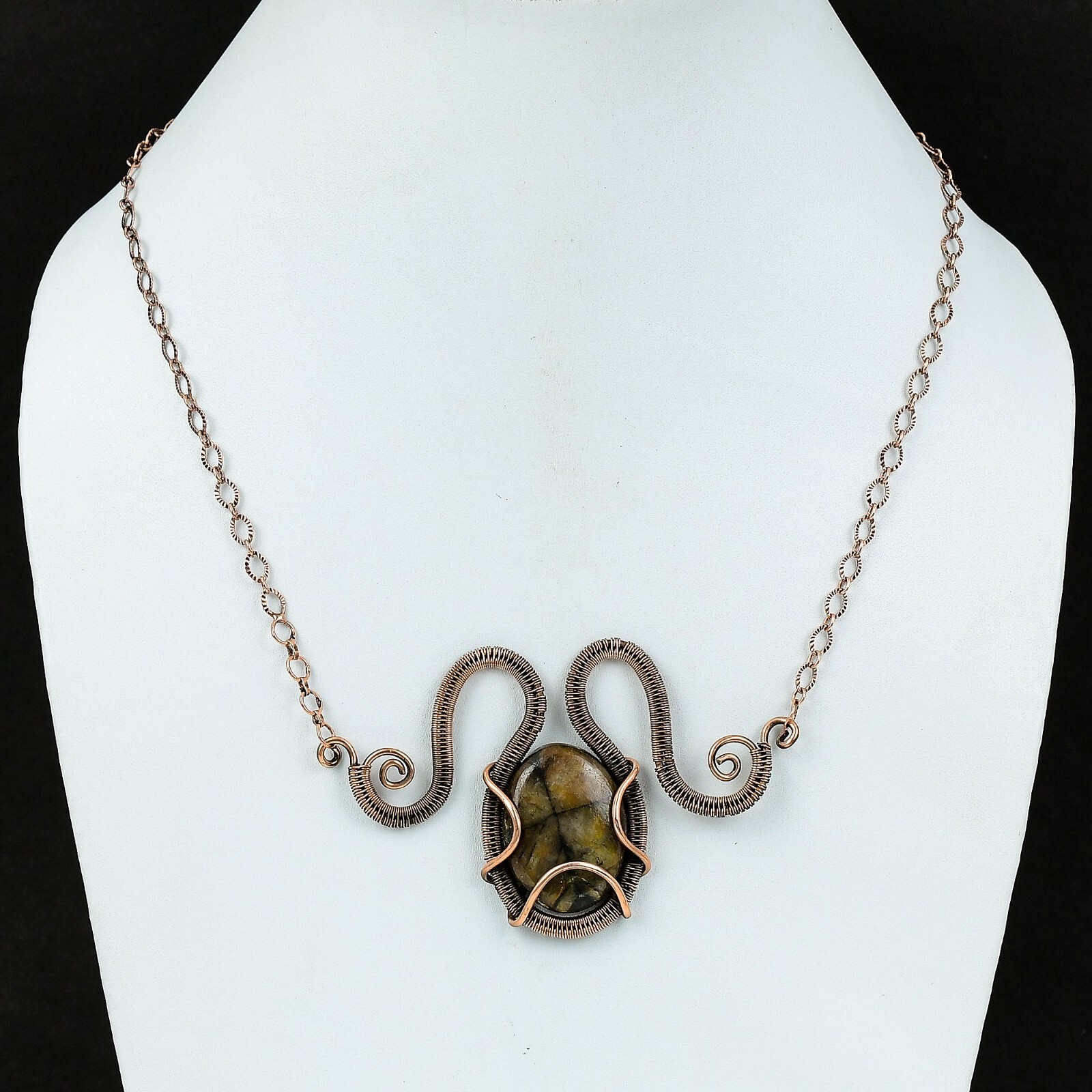Gift For Her Chiastolite Wire Wrapped Necklace Adjustable Copper Jewelry 18.0″