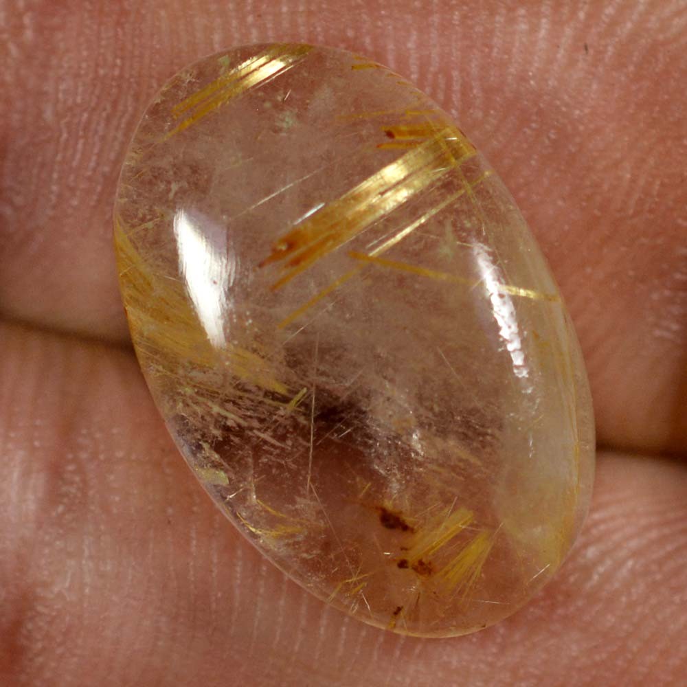 16.15 Cts 100% Natural Golden Needle Rutile Quartz Cabochon 13 x 21 mm Gems XO06