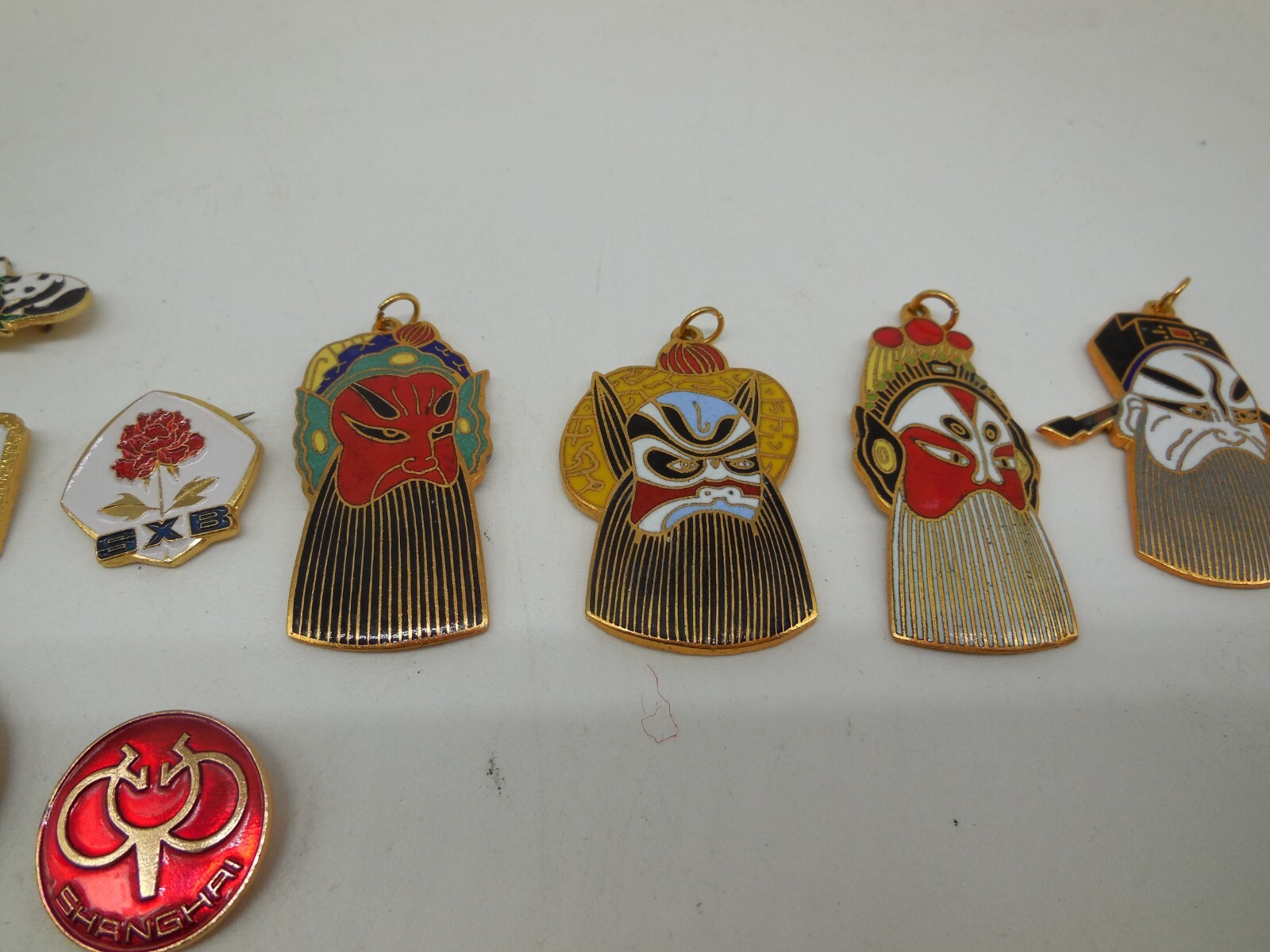 H12 Vtg Russian & Chinese Lapel Pins & Opera Mask Pendant lot Set Enamel