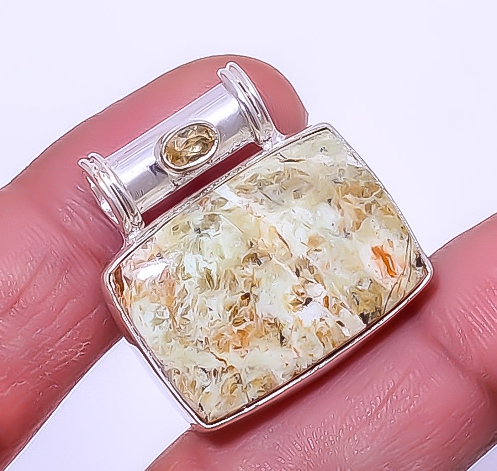 Chrome Chalcedony & Citrine Gemstone 925 Sterling Silver Pendant 0.98″ A330
