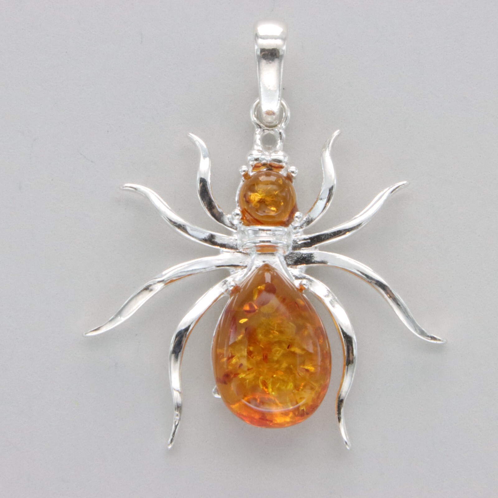 Cognac / Brown BALTIC AMBER Spider Pendant – 925 STERLING SILVER – Poland #4555e