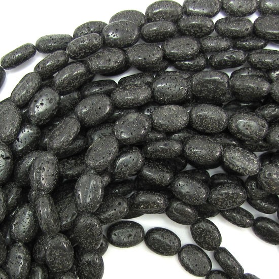 14mm black volcano lava flat oval beads 15.5″ strand