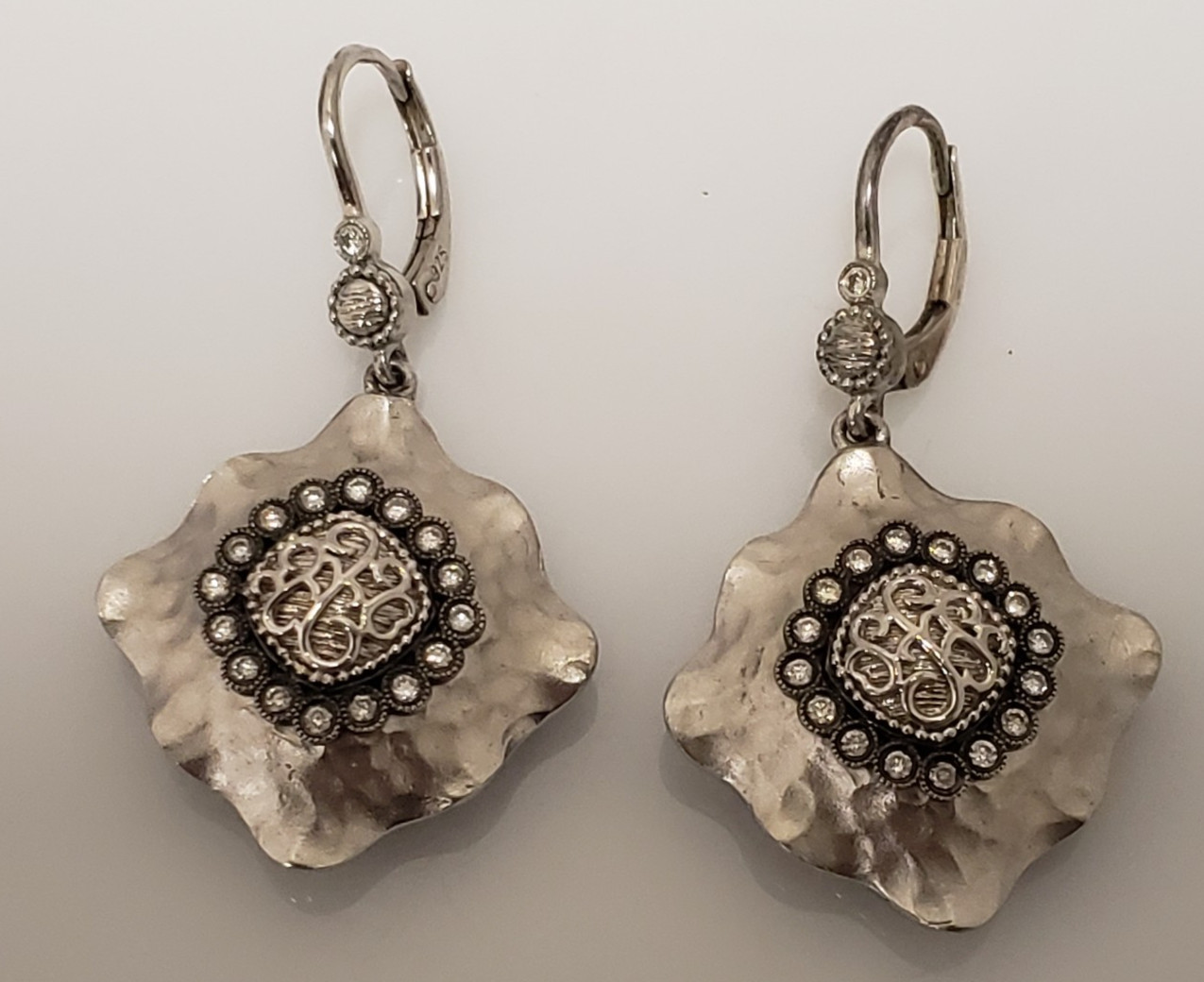 Gabriel & Co. Sterling Silver Diamond Hammered Brushed Dangle Earrings 422357