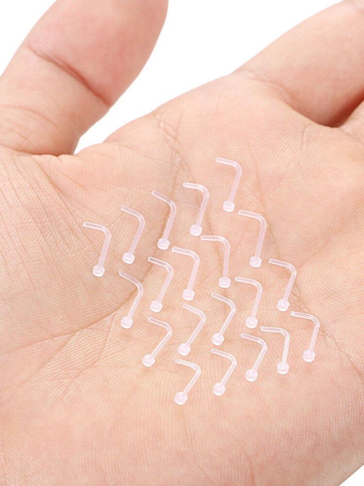 2x Clear Transparent Invisible Nose Stud. See Through Nose Stud Plastic Piercing