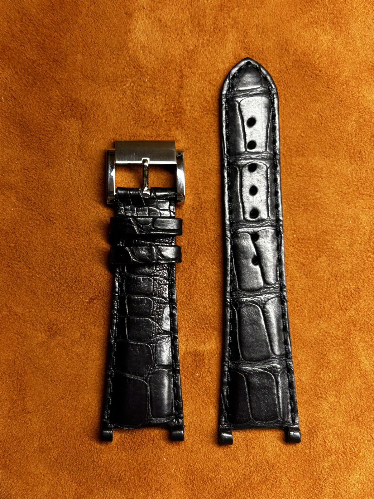 Vintage Movado Notched Black Alligator Leather Watch Band 24mm ref 1959