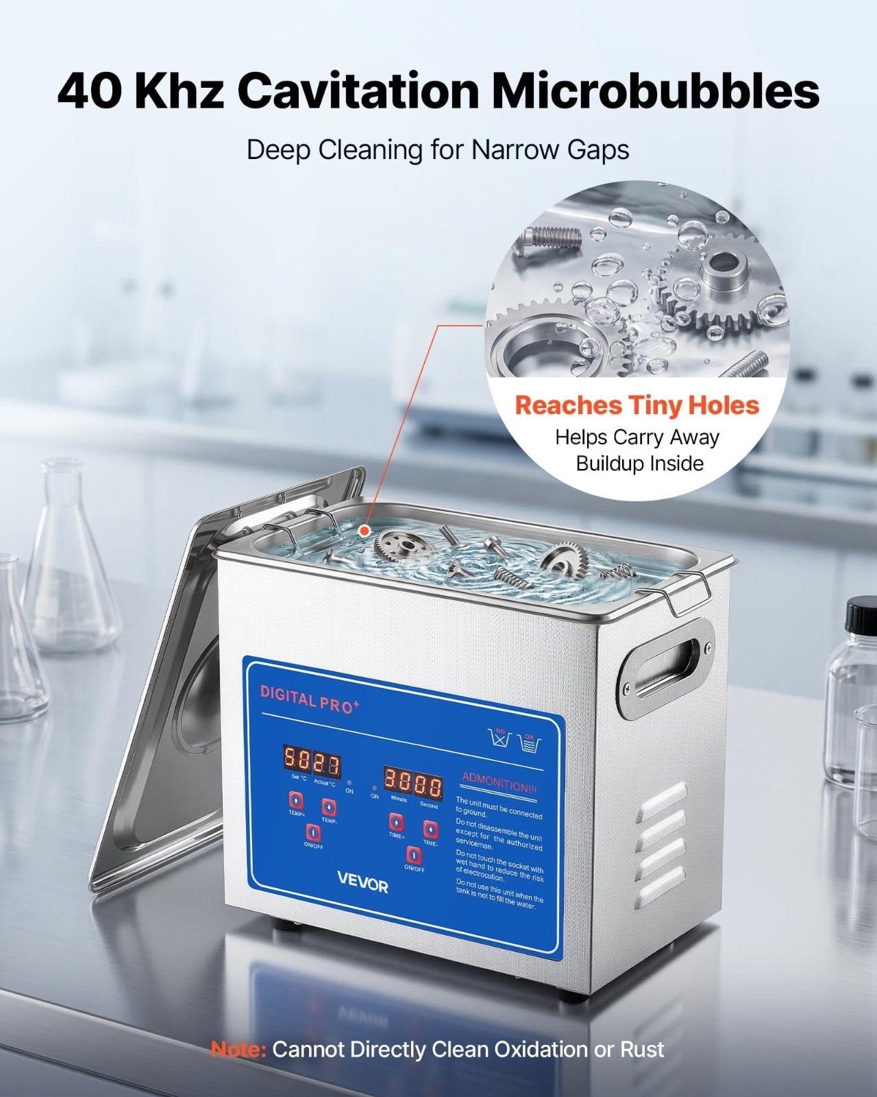 3L Ultrasonic Cleaner with Digital Timer & Temp Control, 40kHz Stainless Steel,