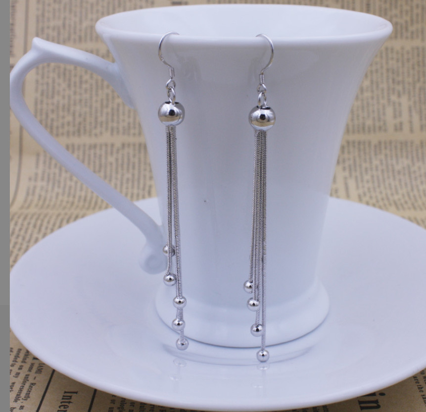 Women Dangle Drop Ball Tassel Chain Stud Silver Plated Earrings Gift Party TH5