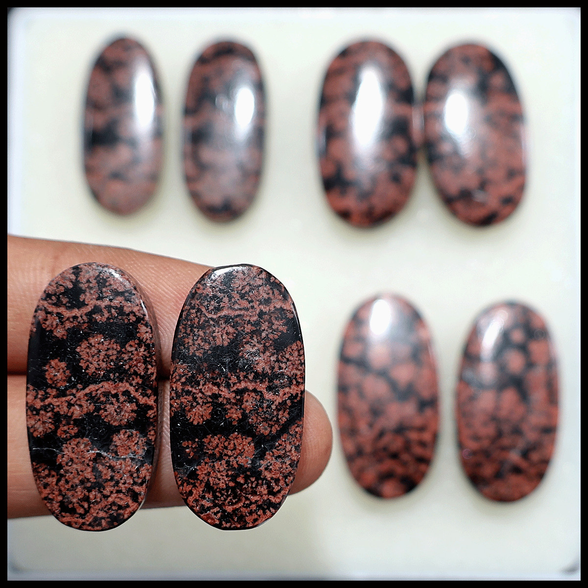 Cherry Blossoms In Lava~ 8 PC Natural Flower Obsidian 28mm-30mm Oval Cabochons