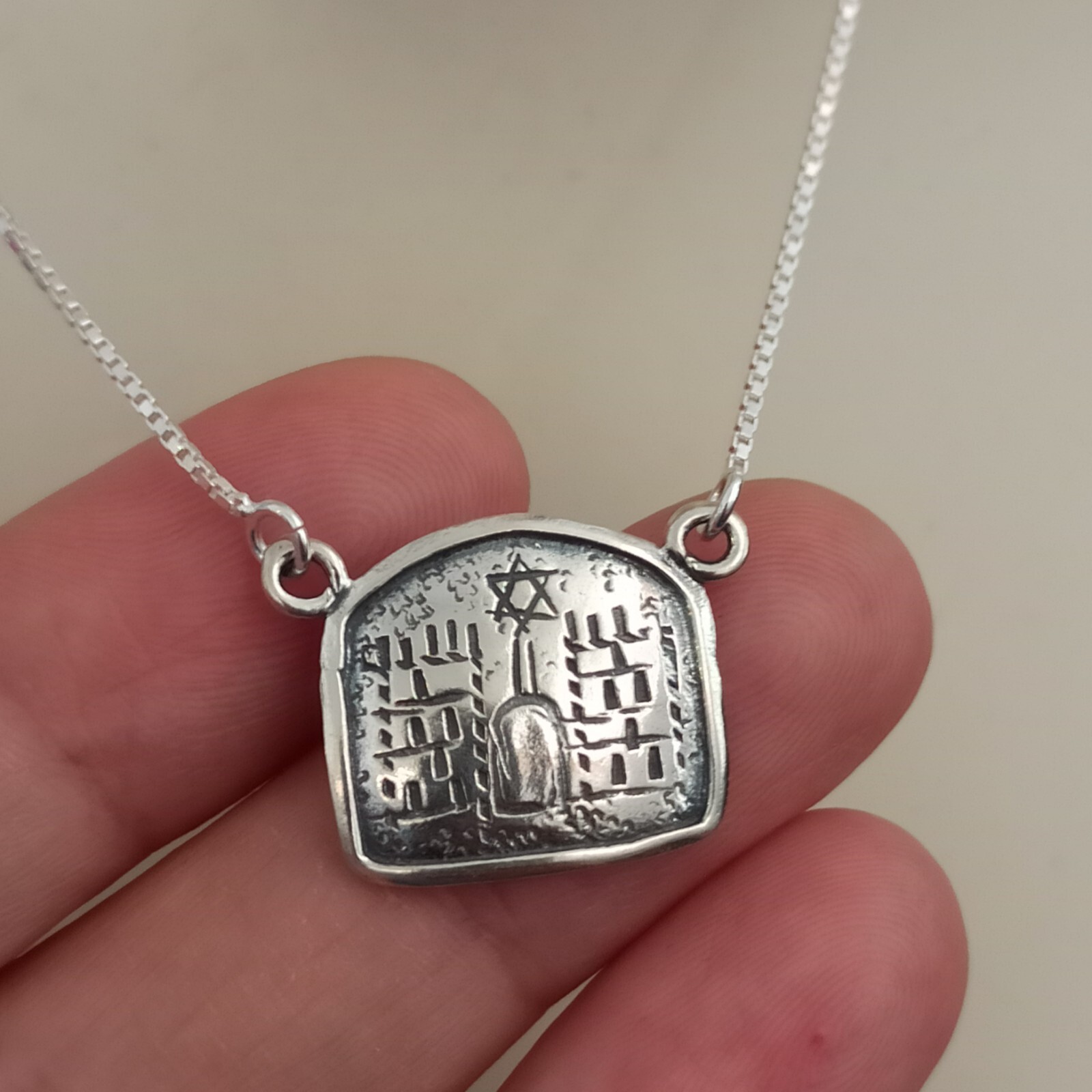 Vintage Star of David Necklace 90s Israel Artisan Silver 925 Judaica Gift Box 19