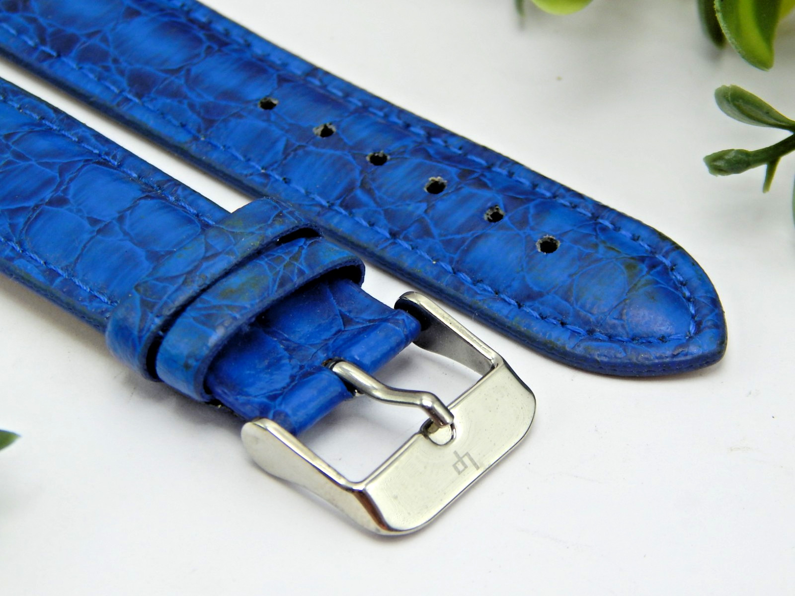 Royal Blue Lucien Piccard Signed Buckle watch band Notched Leather 20mm / 11.8mm