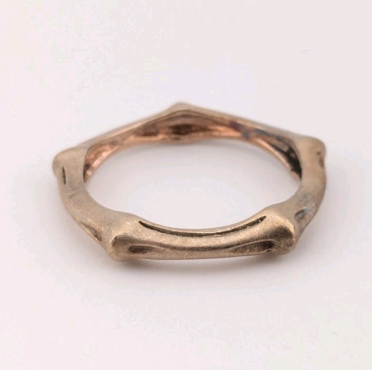 Vintage Pentagon Ring Sterling Silver NF 925 Gold Tone Bamboo Geometric Sz 5.75