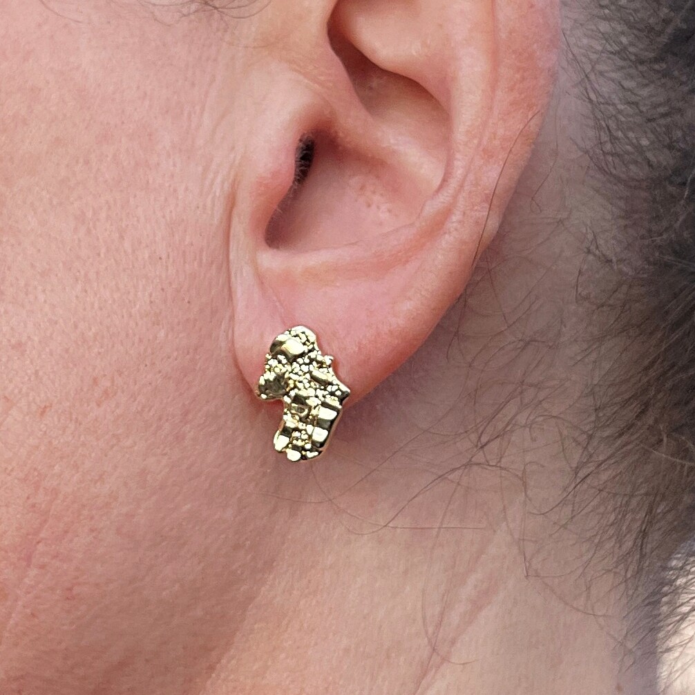 14k Gold Plated Nugget Hiphop Earrings Butterfly Push Back Mens and Womens 15MM