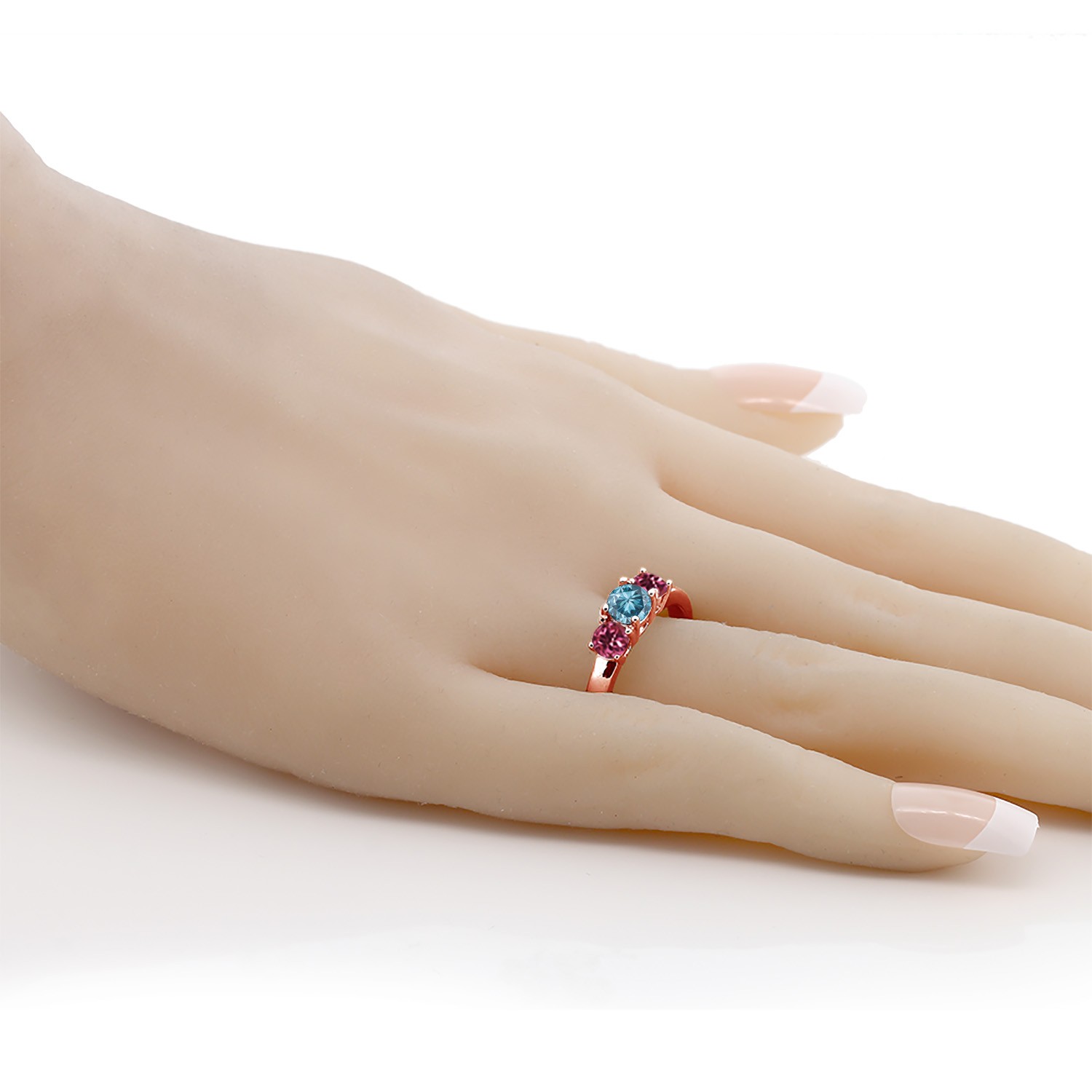 18K Rose Gold Plated Silver Blue Lab Grown Diamond and Pink Tourmaline