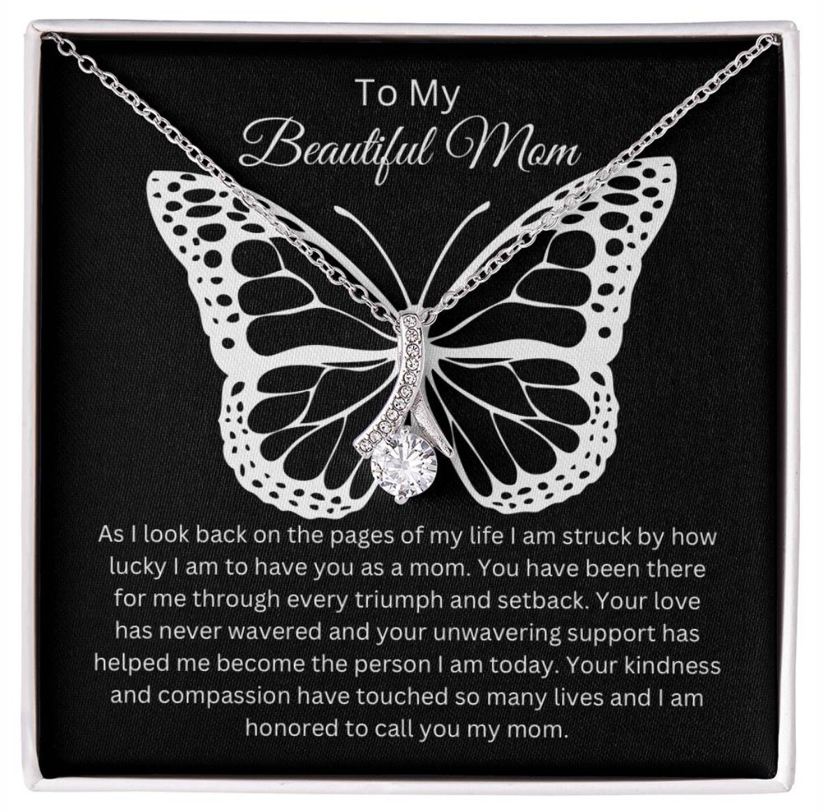 TO MY BEAUTIFUL MOM NECKLACE SOFT BOX GIFT HOLIDAY BIRTHDAY MOTHER’S DAY GIFT