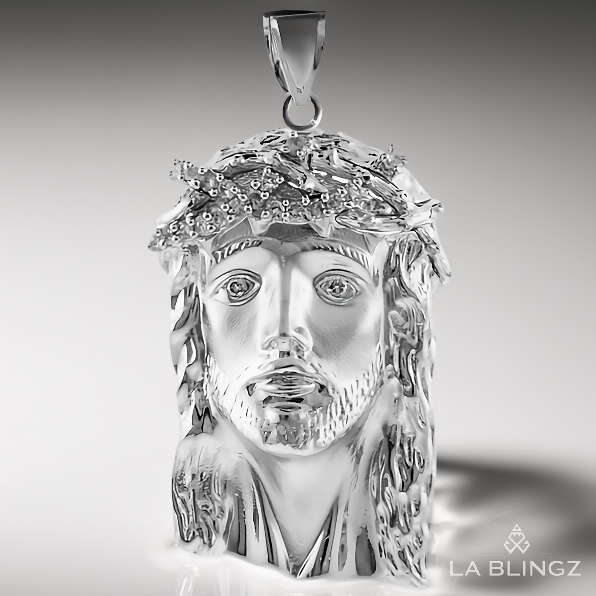 Sterling Silver Jesus Face CZ Pendant for Men – Large Iced Religious Piece