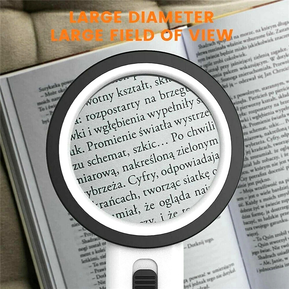 30X Jumbo Handheld Magnifying Glass w/ 12 Bright LED Light Illuminated Magnifier