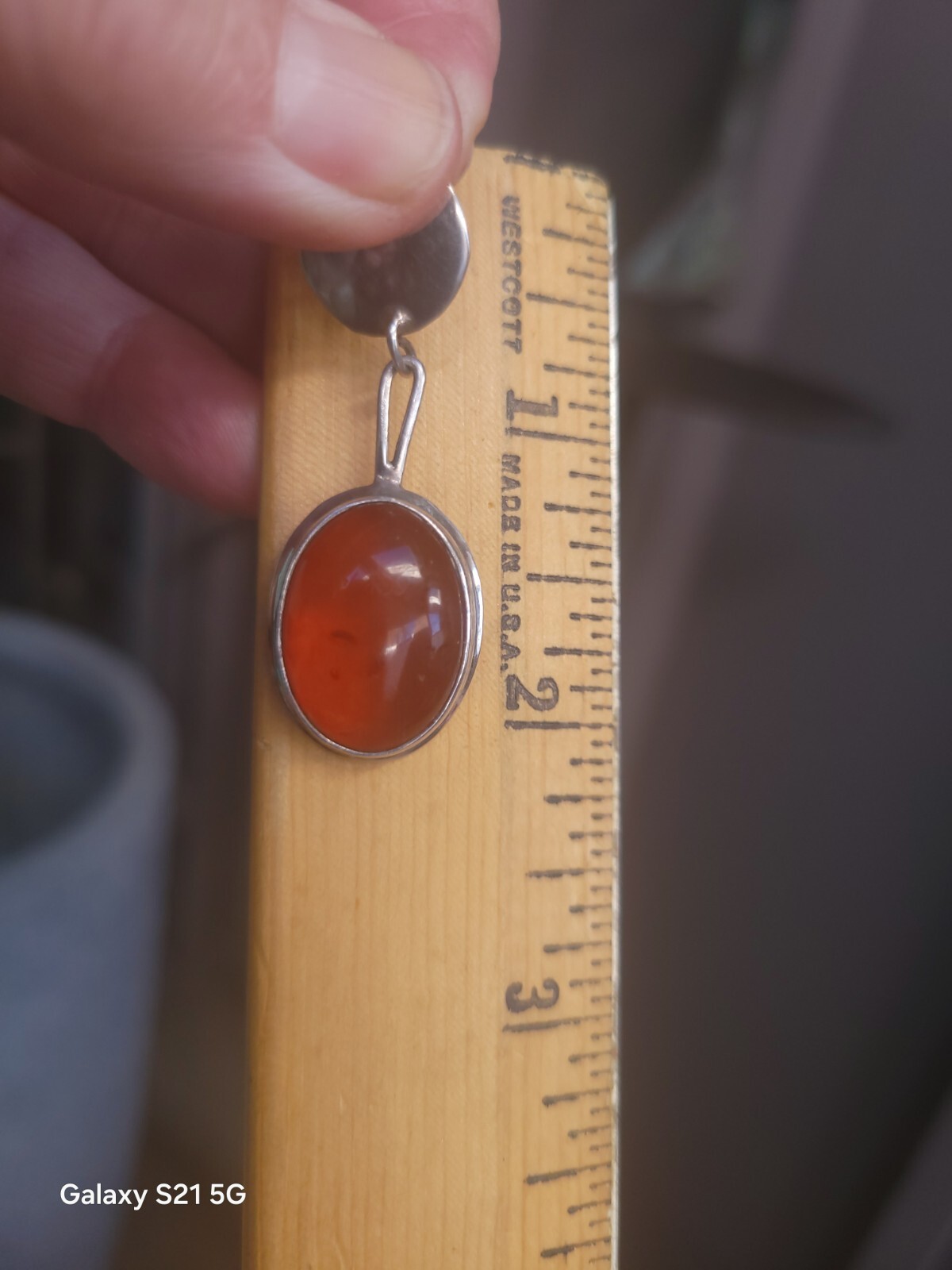 Susan Cummings 2″ Pierced Earrings Modern Silver & Amber McClure’s Nashville Tn