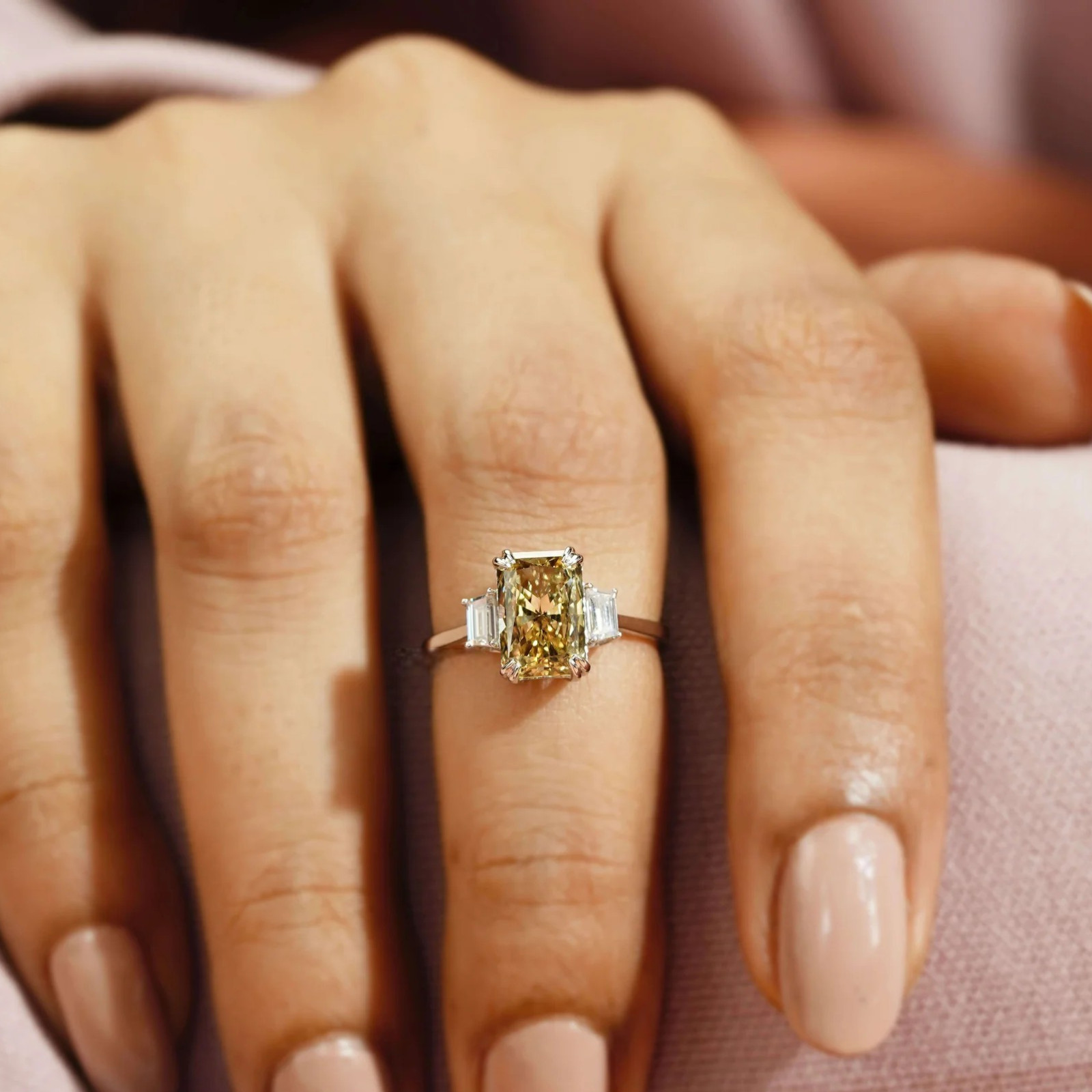 2.30 CT Radiant Cut IGI Lab Grown Diamond Ring 14K White Gold Fancy Vivid Yellow