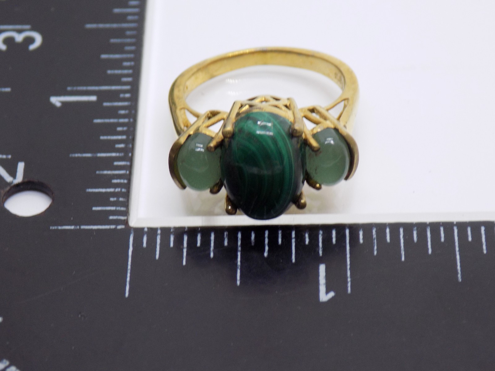 Karis STS Malachite Jade Ring Gold Plate size 9.75