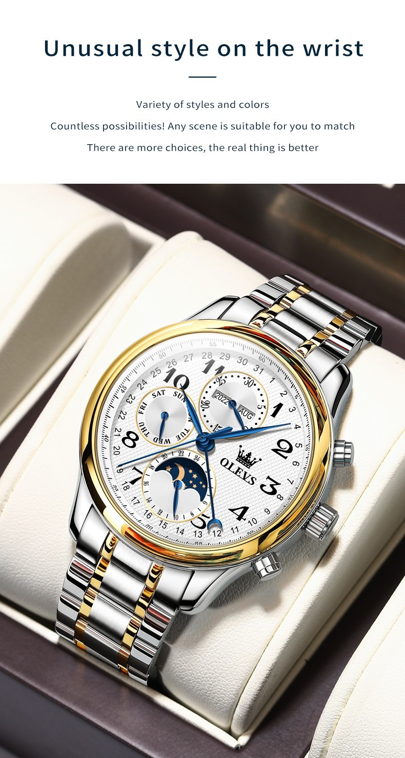 OLEVS 6667 Stylish Multi-functiom Water Resistant Casual Formal Mechanical Watch