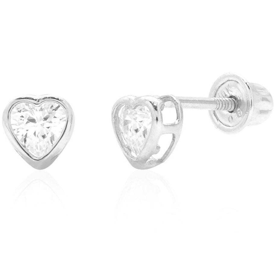 0.50CTW Simulated Diamond 14K White Gold Heart 4mm Bezel Stud Earrings