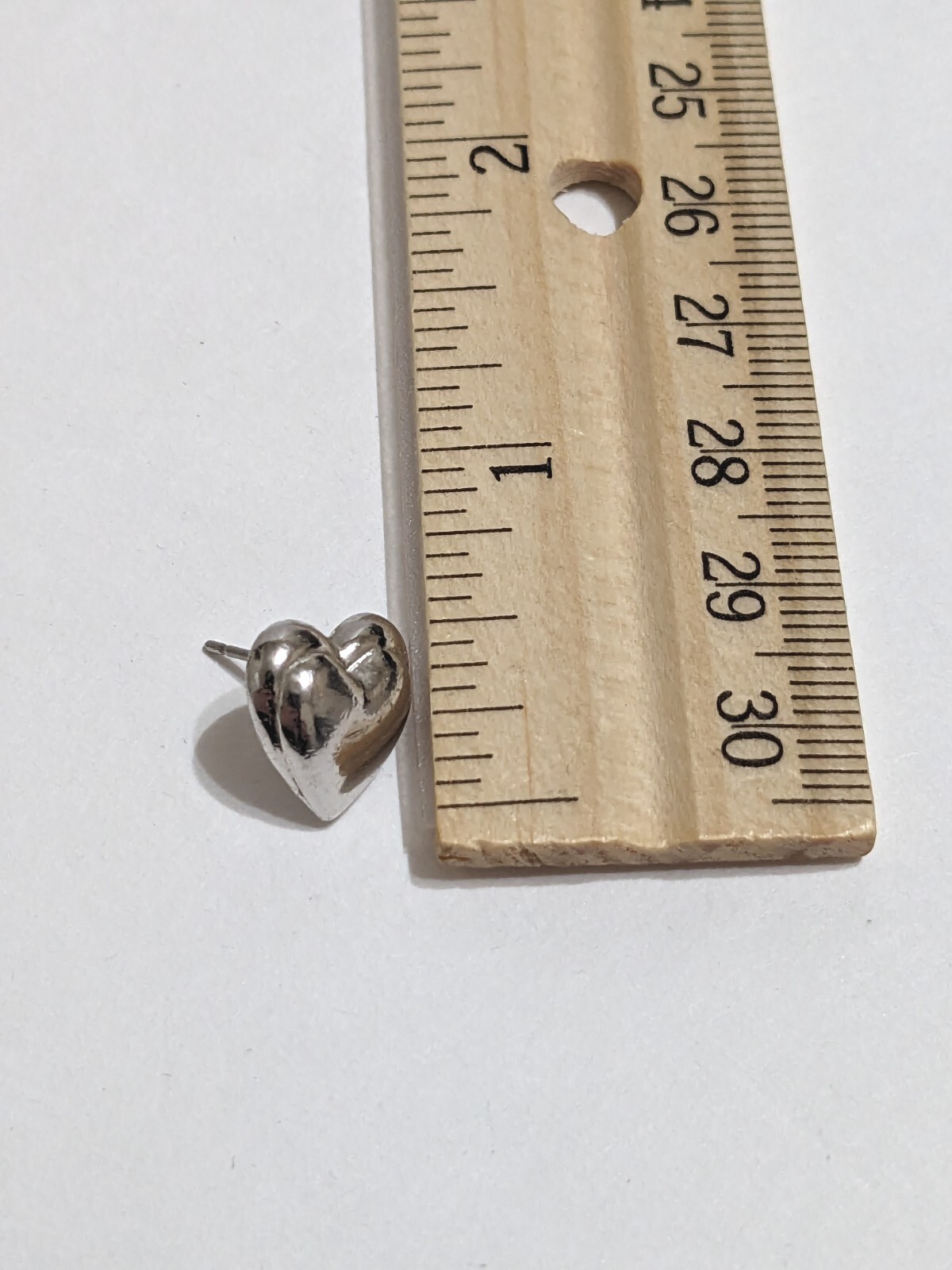 Silver Tone Heart Stud Earrings. Pierced. Textured Back. Modern. 1/2″.