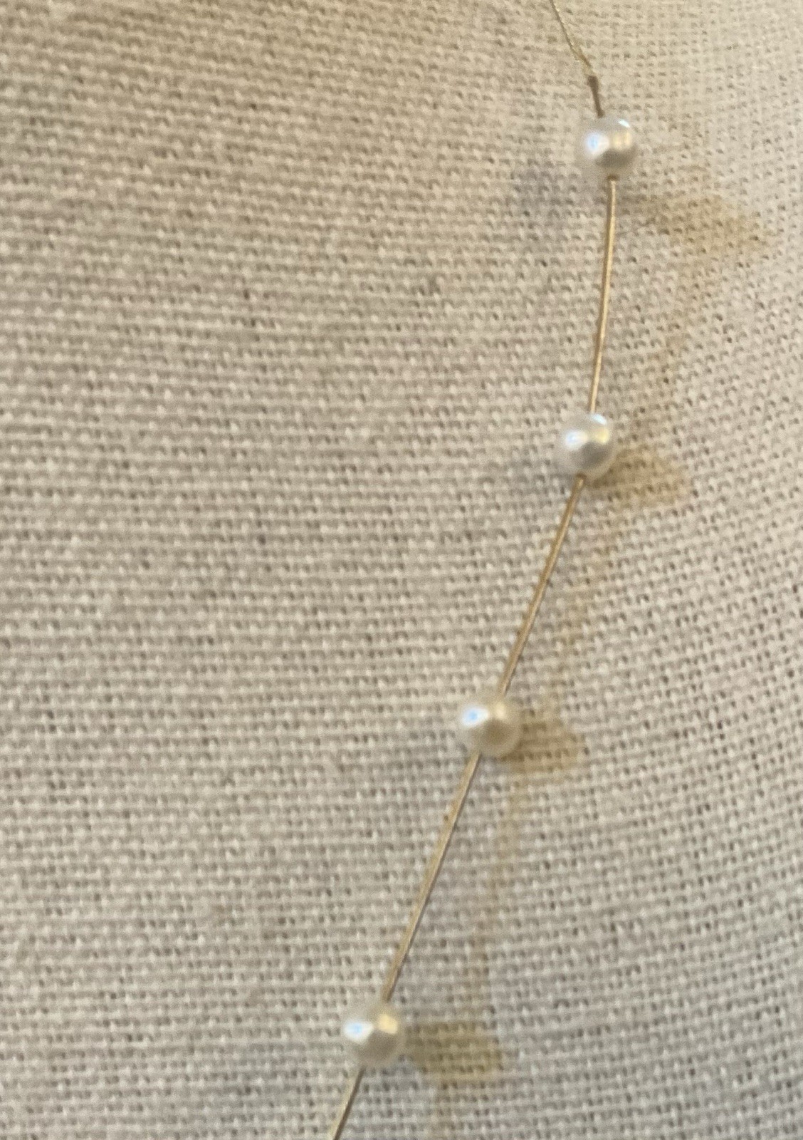 JCM Signed 14kt Gold White Cultured 2-3 M Pearl Station Necklace 2.8 Grams 16.5″