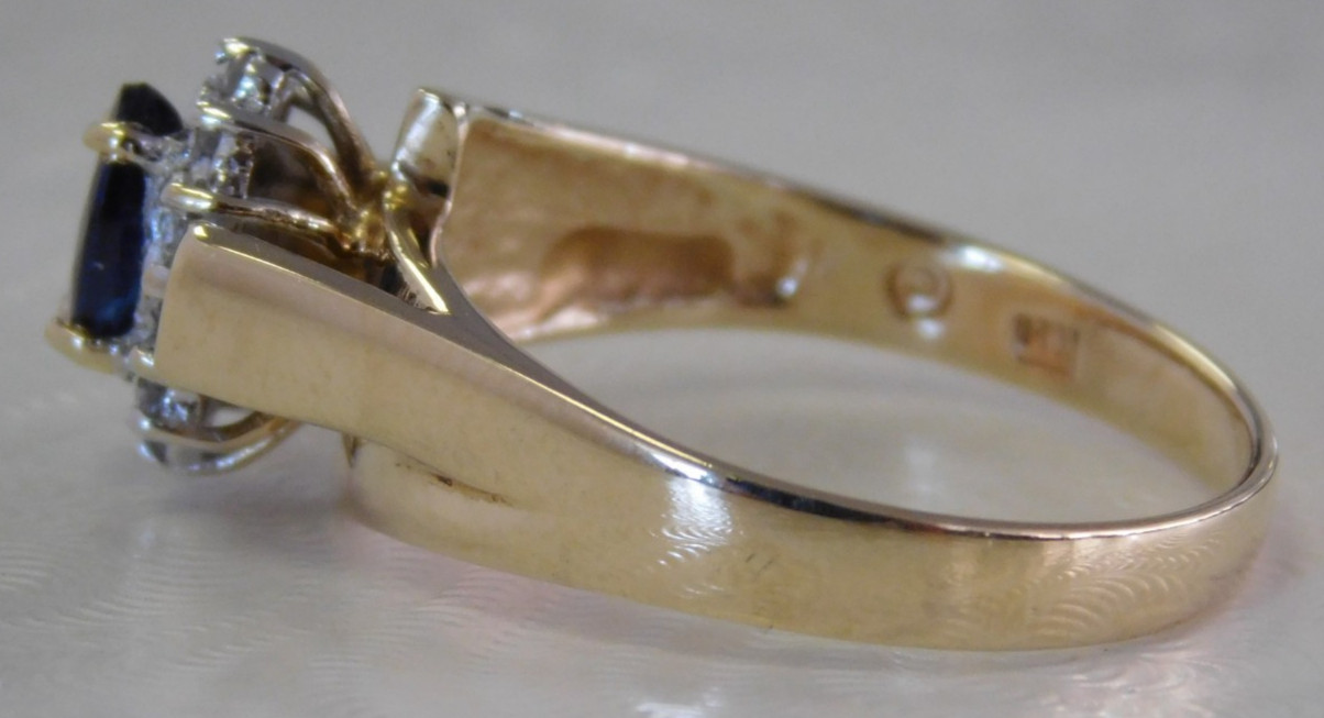 NEW Ladies 10K Yellow Gold Genuine Sapphire & Diamond Ring Sz 6 1/2, 3 grams