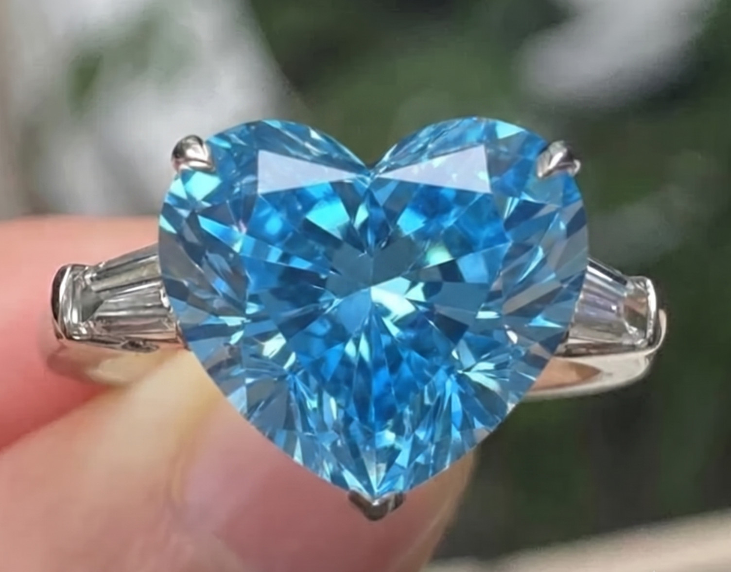 18K GOLD VERMEIL- 5 Ct Certified Blue Diamond Ring,FREE Diamond Studs