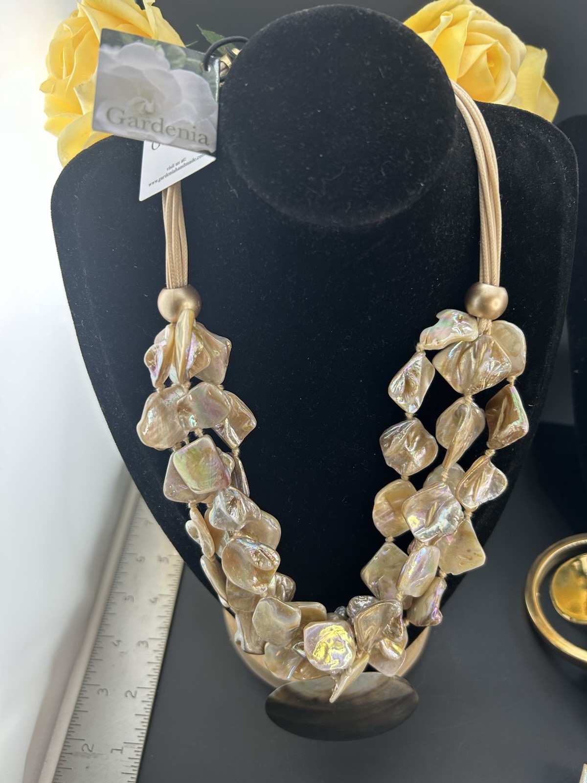 Gardenia Mother of Pearl Shell Statement Necklace Iridescent Boho Coastal Chic